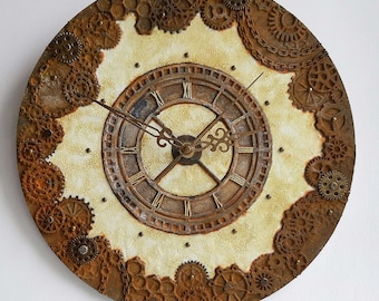 Orologio da parete Steampunk: orologio artistico fatto a mano