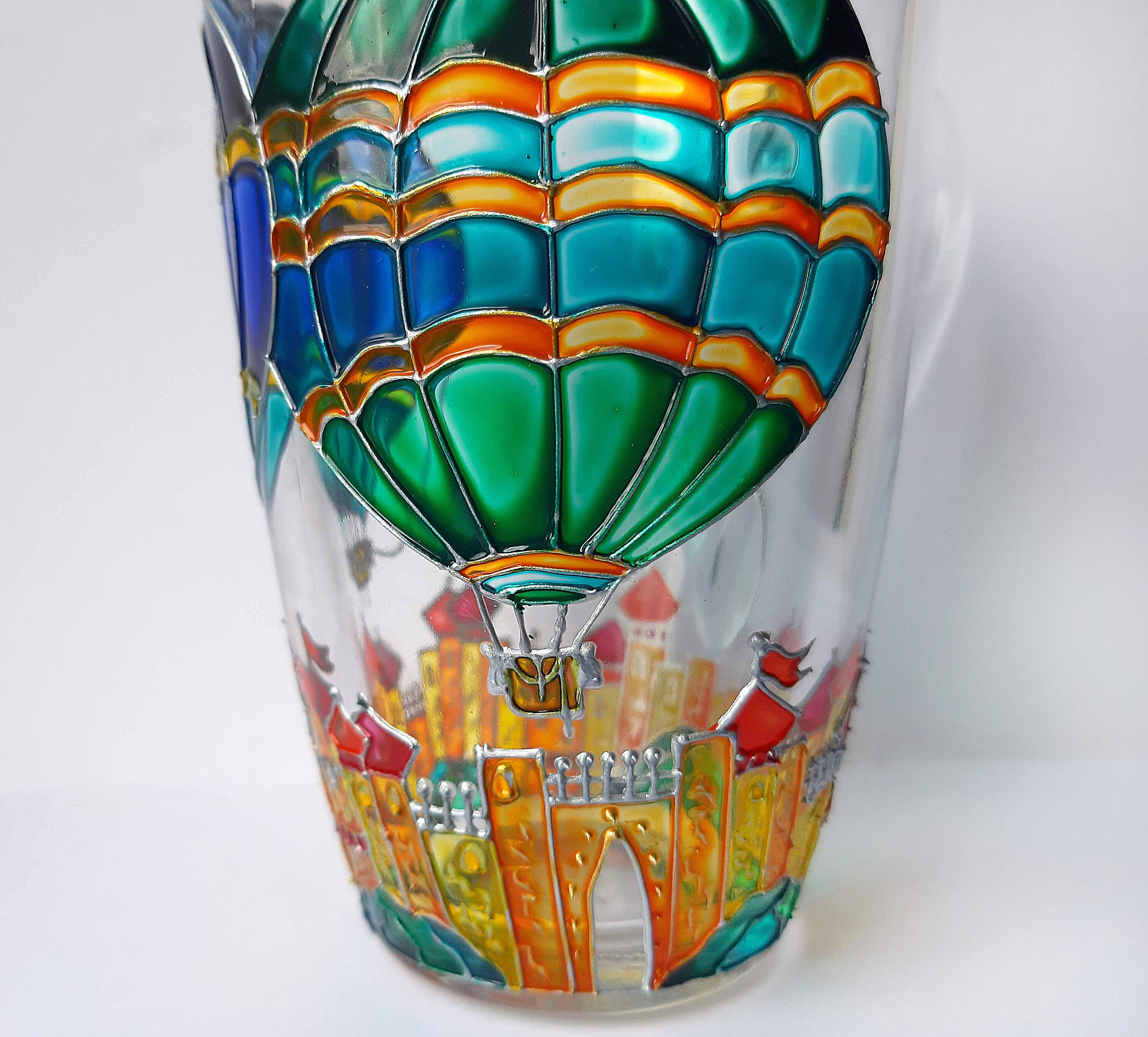 Hot Air Balloon Cup Tea Cups Cups Hand Painted Glass Glass Etsy
