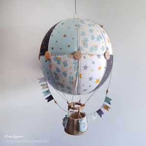 Textile Hot Air Balloon Model: Baby Mobile, Nursery Decoration (15.74&quot; Tall)