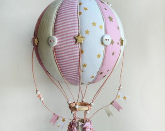 Textile Hot Air Balloon Model: Pink Decoration (9.84" Tall)
