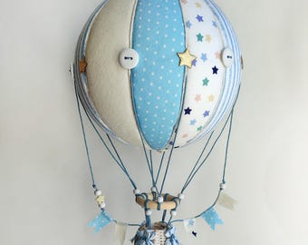 Textile Hot Air Balloon Model: Blue Decoration (9.84" Tall)