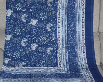 Wall hanging, sofa cover or white or blue batik cotton tablecloth