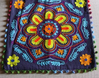 Square, ethnic cushion cover, coton and embroderies With mirors