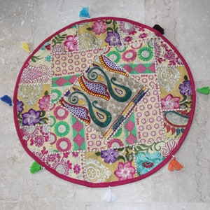 Round patchwork cushion cover, old embroidery