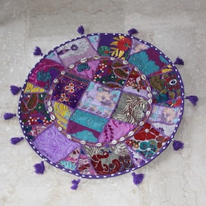 Plum and round patchwork cushion cover, old embroidery