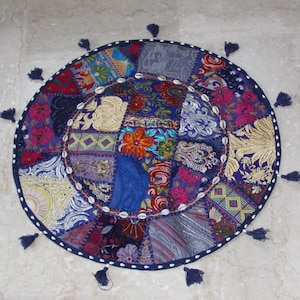 Round patchwork cushion cover, old embroidery