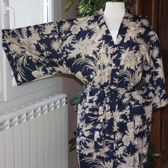 Peignoir Bleu Kimono D Interieur Robe De Chambre Etsy