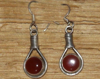 Boucles d'oreilles ethniques,indiennes en argent et onyx orange -