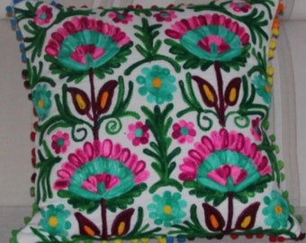 Square, ethnic cushion cover, coton and embroderies With mirors