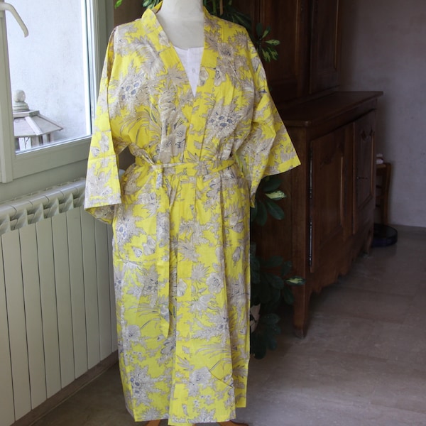 Peignoir femme et homme, Kimono voile coton, Robe de chambre, Robe d'intérieur