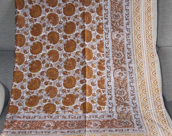 Wall hanging, Sofa top or Yellow and white batik cotton tablecloth