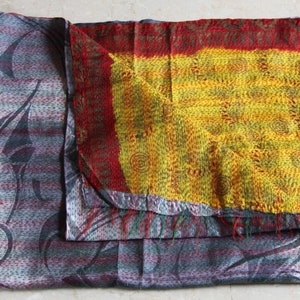 Kantha Indian reversible silk scarf, bohemian shawl, vintage stole