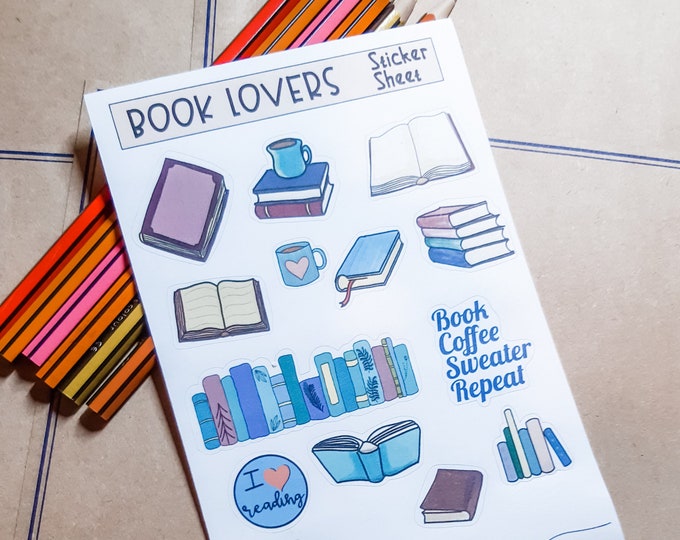 Books Bullet Journal Sticker Sheet, Book Stickers, Bullet Journal ...