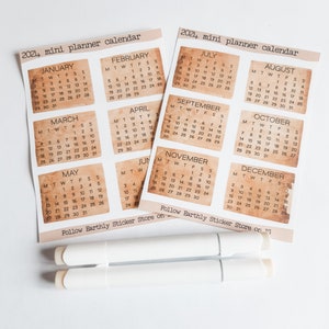 2024 Month Calendar Stickers for Journal in Vintage Style, Calendar Stickers for bujo, planner and scrapbooking.