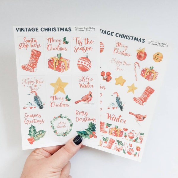 Christmas Planner Stickers, Traditional Christmas Stickers, Bullet Journal, Scrapbook Supplies,  Winter, Vintage Stickers, Erin Condren