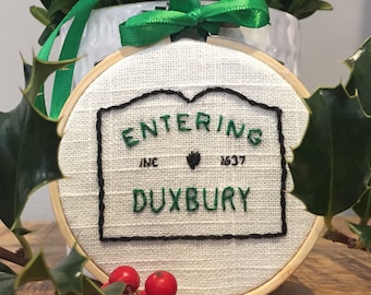 Hand Embroidered “Entering Duxbury” Ornament