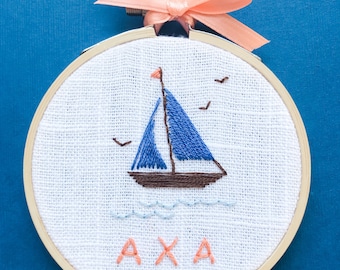 Hand Embroidered Destination Ornament (Anguilla) - Customizable