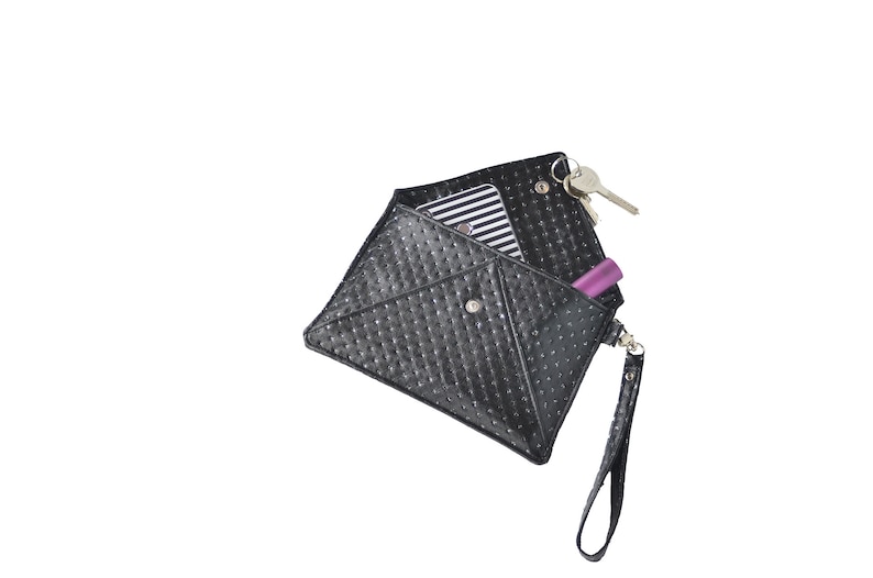 Black evening clutch bag with small rhinestones, Black and white New Year's Eve clutch bag with rhinestones, Clutch bag with a strap image 5