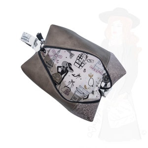 Bolsa de toalete grande cinza com glitter (24 cm x 14 cm x 14 cm), La Parisienne Chic Interior, bolsa de toalete com glitter