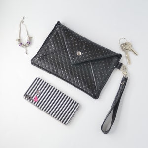Black evening clutch bag with small rhinestones, Black and white New Year's Eve clutch bag with rhinestones, Clutch bag with a strap image 6