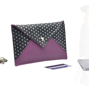 Pochette noire à pois et violet noir (22cm x 14cm), Pochette rockabilly, Pochette à pois argentés pochette violette, Pochette noire violette