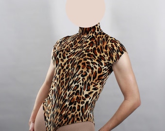 Justaucorps léopard velours stretch : tenue de danse, costume de drag queen