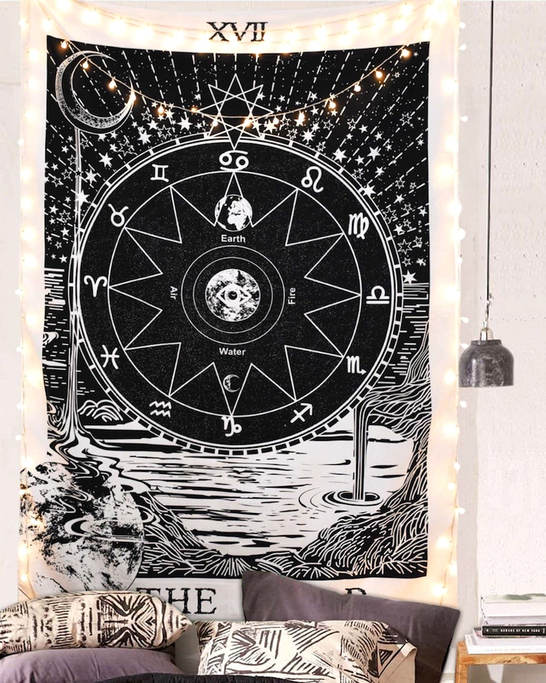 Tarot Zodiac Tapestry Wall Hanging Zodiac Decor Hippie Etsy