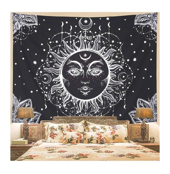 Jiamingyang Vintage European Mysterious Wall Hangings Witchcraft The Moon The Star The Sun Tapestry Wall Tapestry for Home Decor The Face, Large/80 x 60