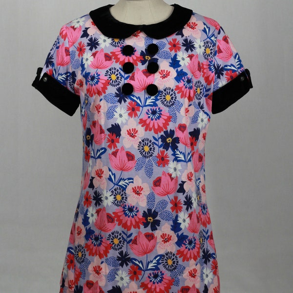 1960s Style Mini Dress, Vintage Floral Mod Dress, Trixie Mattel Costume, Retro Mod Outfit,