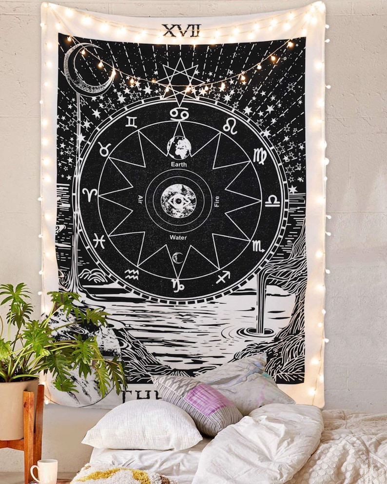 Tarot Zodiac Tapestry Wall Hanging Zodiac Decor Hippie Etsy