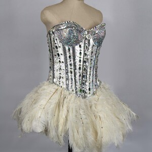 Rhinestone Corset Dress: Ostrich Feather Skirt, Burlesque Costume