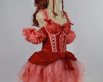 Robe de fée rouge et rose effet vieilli, petite taille costume de foire Renaissance, robe de princesse