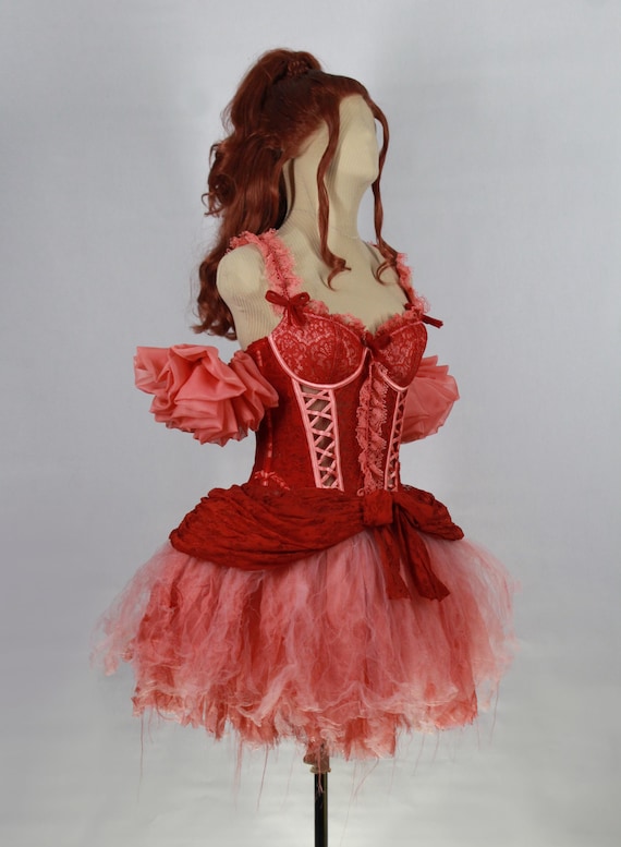 Distressed Red and Pink Fairy Dress, Size Small Renaissance Fair Costume, Princess Gown