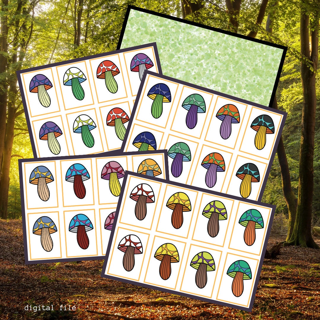 Printable MUSHROOMS Snap/ Memory Game, Mushrooms Matching Activity