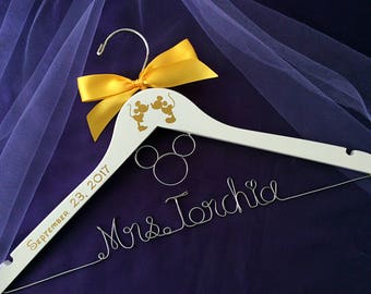 Mickey and minnie hanger, Disney themed wedding, disney Wedding hanger, Wedding Hanger, Bridal shower Gift, Bridal hanger