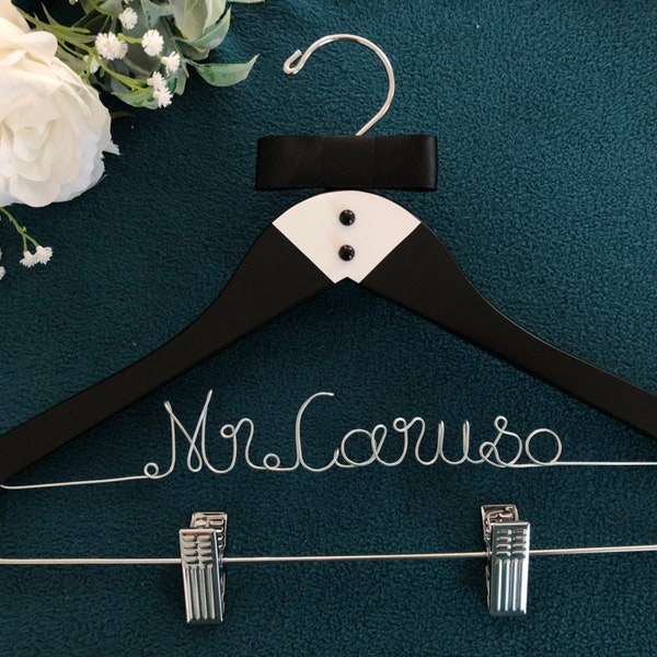 Mr hanger, Groom's hanger with clips, Tuxedo hanger, Custom Wedding Hanger, Wedding hanger, personalized hanger, mrs hanger