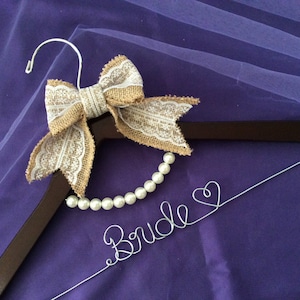 Grand Opening !!l-Burlap with pearl Hanger, Wedding Gift, Wedding Hanger, Bridal shower Gift, Bridesmaids hanger,Personalized Bridal Hanger,