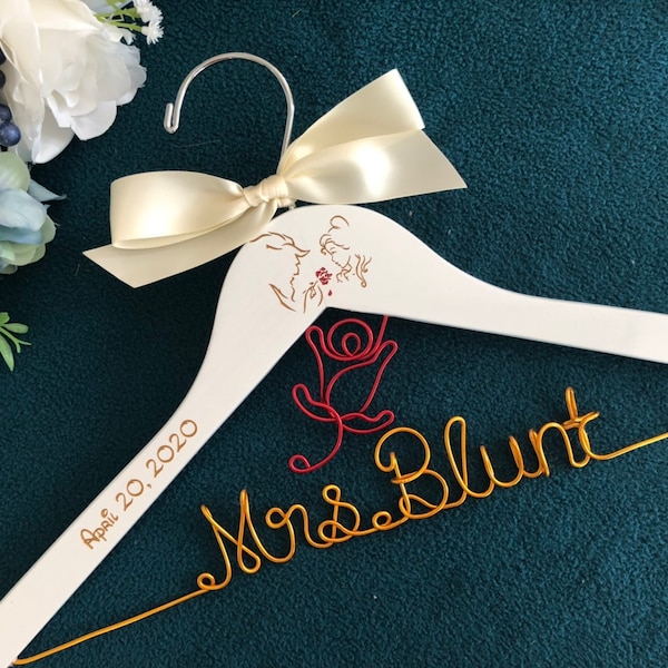 Disney wedding hanger,beauty and the beast hanger, Personalized wedding Hanger,Disney Princess hanger, Custom Hanger,Mrs Hanger,Shower Gift