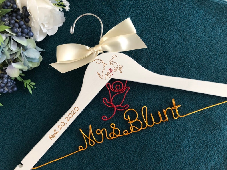 Disney wedding hanger, beauty and the beast hanger wedding gift