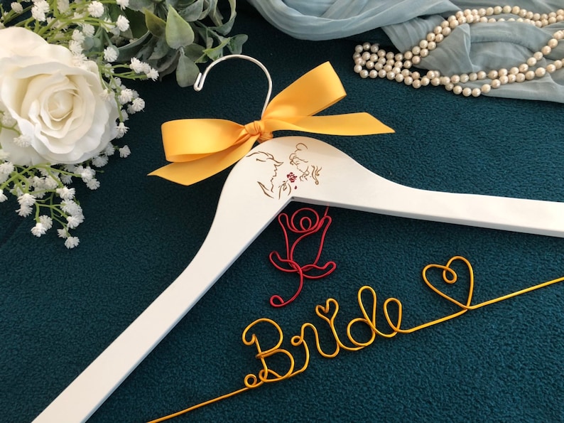 Custom Hanger,Mrs Hanger,Shower Gift Disney wedding hanger,beauty and the beast hanger Personalized wedding Hanger,Disney Princess hanger
