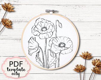 Embroidery Flowers Poppies - PDF Pattern Template ONLY