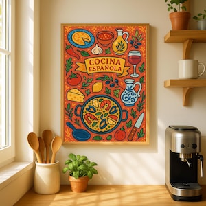 Spanish Kitchen Wall Art – Cocina Española Food Illustration Print | Mediterranean Cuisine Decor | Digital Download K009