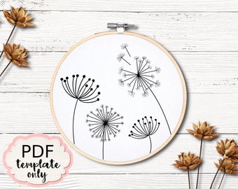 Simple Dandelion Flowers PDF Pattern Template ONLY - Hand Embroidery ...