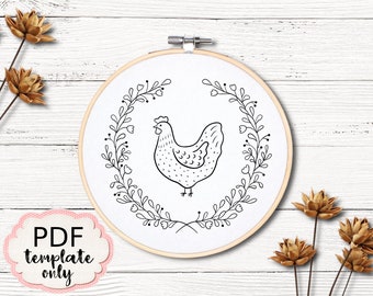 Embroidery Hen - PDF Pattern Template ONLY - Hand Embroidery Pattern Template - PDF Embroidery Pattern