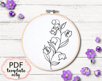 Embroidery Lily of the valley Flowers - PDF Pattern Template ONLY