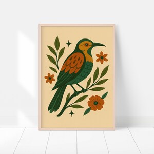 Kleurrijke vogels kunst aan de muur | Botanische vogelposter | Op de natuur geïnspireerde illustratie voor boho- of modern interieur A013