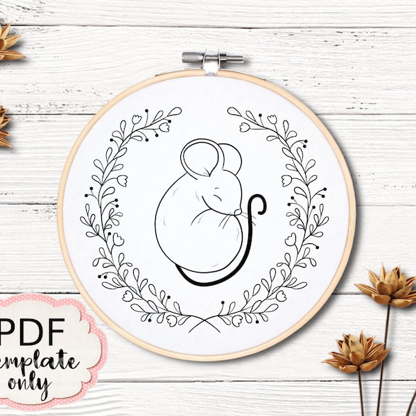 Embroidery Mouse - PDF Pattern Template ONLY - Hand Embroidery Pattern Template - PDF Embroidery Pattern Mouse