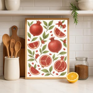 Pomegranate Kitchen Wall Art – Fruit Print – Colorful Food Illustration for Dining Room or Kitchen Decor K051