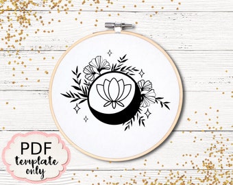 Embroidery Flowers Moon - PDF Pattern Template ONLY - Hand Embroidery Pattern Template - PDF Embroidery Pattern Celestial