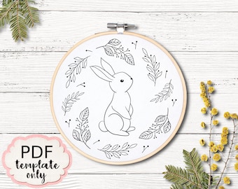 Embroidery Rabbit - PDF Pattern Template ONLY - Hand Embroidery Pattern Template - PDF Embroidery Pattern Rabbit